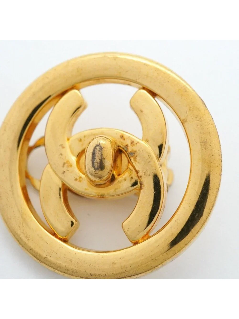Chanel Earrings Vintage CC Logo Turnlock Round